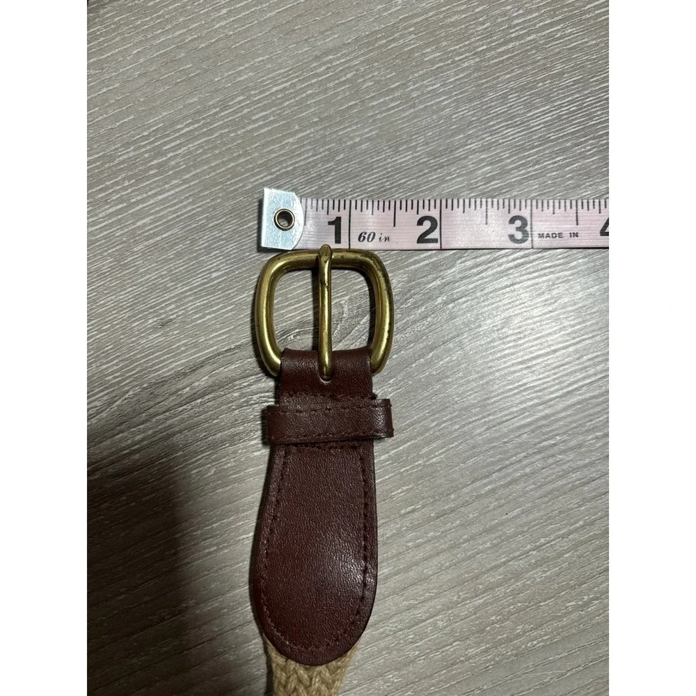 Vintage Braided Woven Belt XL Brown Brass Buckle Made in USA Classic Minimalist